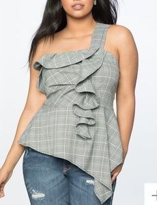 ELOQUII Ruffle Plaid Top
